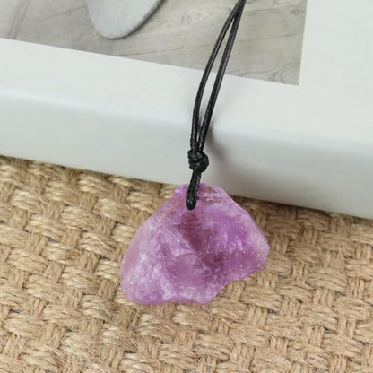 FANASY Natural Raw Crystal Necklace for Women Irregular Stone Necklaces Spiritual Gemstone Pendant with Adjustable Rope - color: Amethyst