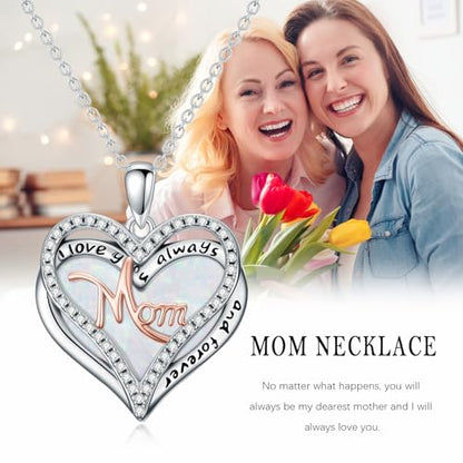 925 Sterling Silver Necklace Gifts for Women Crystal/Opal Jewelry Pendant Christmas Birthday Gift - style: Opal-Mom