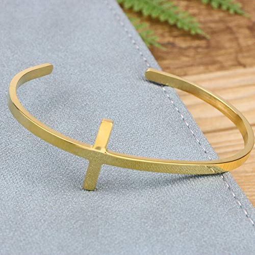 𝐂𝐫𝐨𝐬𝐬 𝐁𝐫𝐚𝐜𝐞𝐥𝐞𝐭 Religious Cuff Bangle 𝐁𝐢𝐛𝐥𝐞 𝐕𝐞𝐫𝐬𝐞 Christian Gifts Jewelry for 𝐖𝐨𝐦𝐞𝐧 - style: Gold blank cross cuff