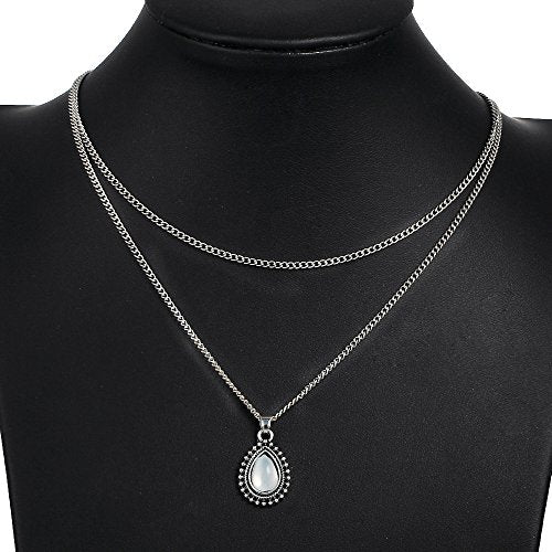 Simple Layered Bar Silver Drop Pendant Necklace Boho V Neck Women Accessories