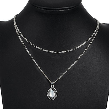 Simple Layered Bar Silver Drop Pendant Necklace Boho V Neck Women Accessories