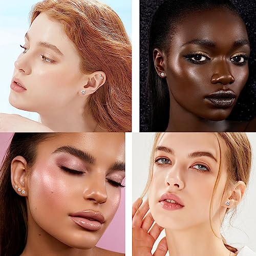 5-6 pairs Push-in Flat Back Stud Earrings Hypoallergenic Surgical Stainless Steel Cubic Zirconia Earrings Studs Set Multi-Pack, CZ Stud Earrings for Women Men Trendy Cartilage Stud Earrings 2-8mm - color: Silver-4/5/6/7/8/mm