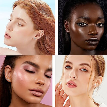 5-6 pairs Push-in Flat Back Stud Earrings Hypoallergenic Surgical Stainless Steel Cubic Zirconia Earrings Studs Set Multi-Pack, CZ Stud Earrings for Women Men Trendy Cartilage Stud Earrings 2-8mm - color: rose gold-4/5/6/7/8mm