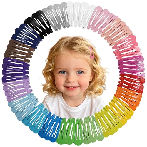 80Pcs 2Inch Hair Snap Clips Solid Candy Color Hair Pins for Women Girls | 80Pack 5cm snap water drop clips durable material diy craft clips - color: Solid Colors