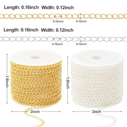 Kyutong 2 Rolls Gold and Silver Extender Chains Bulk for Jewelry Making | 3MM Wide Curb Links Stainless Steel Necklace Chains Spool with Lobster Clasps Jump Rings Jewelry Supplies for Crafts DIY - color: Curb Chain