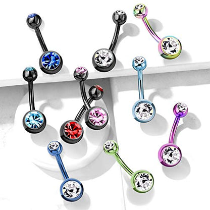 Belly Button Piercing Ring 14 Gauge Surgical Steel - color: BLACK RED GEMS