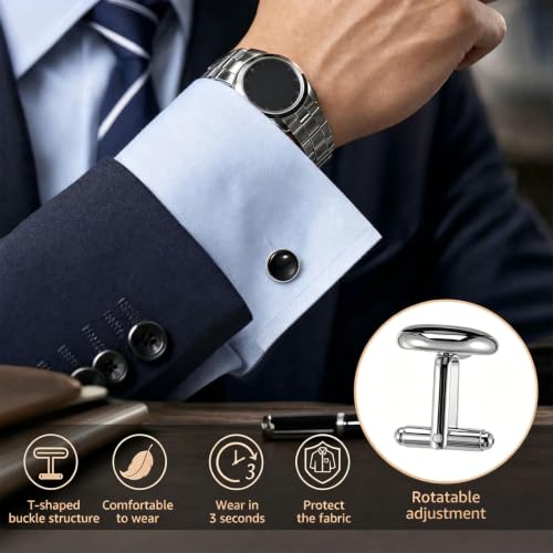 Cufflinks and Studs Set, Copper Formal Mens Cuff Links with Gift Box, Suitable for Black Suit White Shirts Vest and Red Bow tie on Wedding or Anniversary and Birthday
