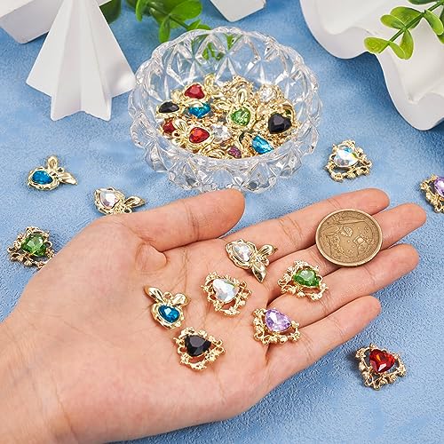 Cheriswelry Heart Rhinestone Charms Pendants 28Pcs Crystal Heart Necklace Pendants Glass Alloy Dangle Earring Charms 18.5-19.5mm for DIY Bracelet Keychain Jewelry Making - color: Mixed Color-Heart