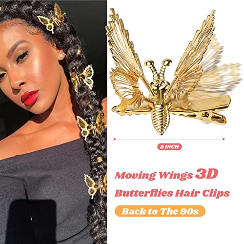 DEEKA 12 PCS 3D Moving Butterfly Hair Clips Metal Gold Moving Wings Butterfly Hair Accessories 90s Hair Clips Barrette for Women and Girls -Gold/Silver - color: Gold&Silver