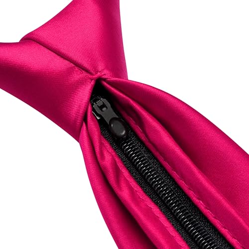 Branduce 3.15"（8cm） Mens Solid Satin Tie Pre-tied Adjustable Zipper Necktie for Business and Wedding - color: Hot Pink -2