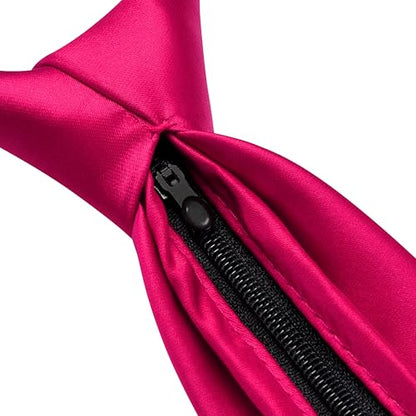 Branduce 3.15"（8cm） Mens Solid Satin Tie Pre-tied Adjustable Zipper Necktie for Business and Wedding - color: Hot Pink -2