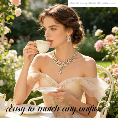 Kamirola Bridal Wedding Tiara Crown Jewelry Set for Women/Brides/Bridesmaids Crystal Jewelry Set for Wedding Prom Party Bridal Crystal Necklace Earrings Bracelet Set(TR60) - color: Gold AB