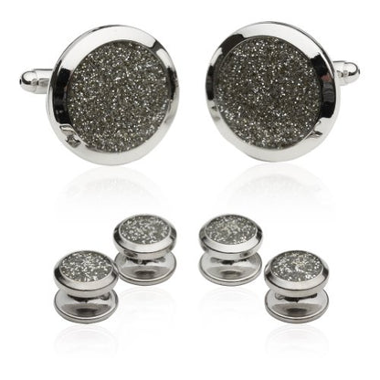 Cuff-Daddy Men's Silver Diamond Dust Tuxedo Cuff links and Studs Formal Set with Presentation Jewelry Box for Business Wedding Groomsmen Cufflinks & Shirt Accessories Special Occasions Wedding Party