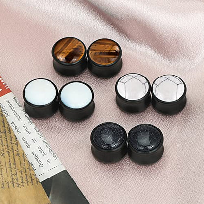 YOFANST 8pcs Natural Wood Ear Plugs Inlaid with Stone Saddle Earrings Piercing Gauges 2g-5/8 inch - color: black, 9/16"(14mm)