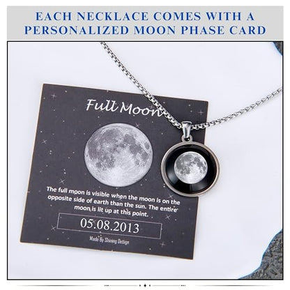Custom Moon Phase Necklace Gift for Birthday | Personalized Name and Special Date Engraved Pendant with Gift Box, Handmade Jewelry for Birthday, Anniversary, or Memorial - style: Star Map