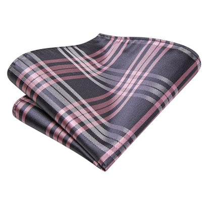 Hi-Tie Men's Silk Ties Formal Woven Classic Necktie Pocket Square Cufflinks Lapel Pin Set Wedding Business - color: A Grey and Pink