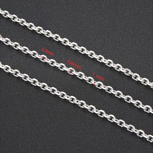 UMAOKANG 16.4 Feet Silver Plated Chain for Jewelry Making Cable Brass Metal Chains Bulk on Spool with Jump Rings Lobster Clasps - color: Silver Cable