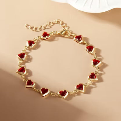 1pc Heart Shape Bracelet With Colorful Rhinestone Beads,Small And Fresh Style(No Box) Valentines,Mother's Day,Gift - color: Gold-Red, size: One Size