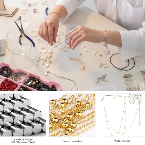 33FT 2mm Gold Satellite Bead Chains Roll Bulk for Jewelry Making Necklace | 18K Gold PVD Plated 304 Stainless Steel Ball Beaded Link Chains Spool for DIY Craft - color: Gold Big Beads Satellite Cable Chain