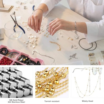 33FT 2mm Gold Satellite Bead Chains Roll Bulk for Jewelry Making Necklace | 18K Gold PVD Plated 304 Stainless Steel Ball Beaded Link Chains Spool for DIY Craft - color: Gold Big Beads Satellite Cable Chain