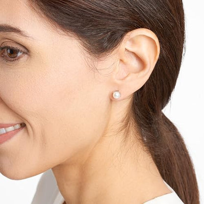 Amazon Essentials Sterling Silver Round Birthstone Stud Earrings - color: White Pearl, June