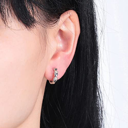 CiNily 14K White Gold Plated Small Hoop Earrings for Women Girls Heart Cubic Zirconia Hypoallergenic Earrings - color: Silver-light yellow