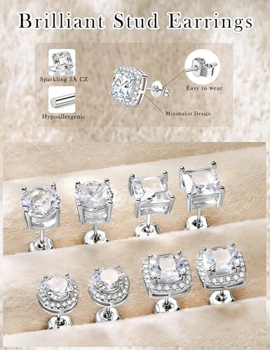 Stud Earrings for Women Men Gold Plated Earring Studs Cubic Zirconia - color: Silver