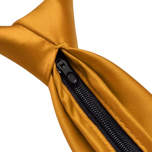 Branduce 3.15"（8cm） Mens Solid Satin Tie Pre-tied Adjustable Zipper Necktie for Business and Wedding - color: Gold