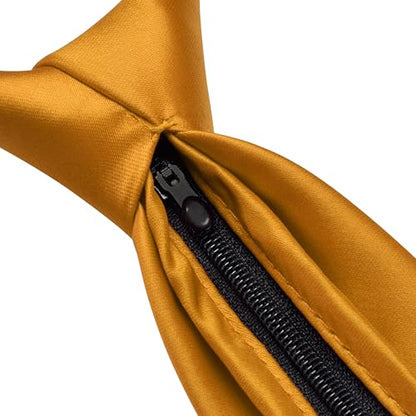 Branduce 3.15"（8cm） Mens Solid Satin Tie Pre-tied Adjustable Zipper Necktie for Business and Wedding - color: Gold