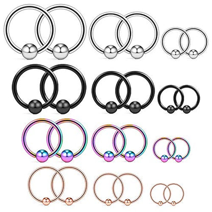 20G 16G 14G 12G Surgical Steel Captive Bead Nose Hoop Septum Earring Eyebrow Tongue Lip Nipple Helix Tragus Piercing Rings 8mm,10mm,12mm,14mm - color: 12PRS - Mix Color