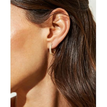RANKEEF Small Rhinestone Hoop Earrings 925 Silver Everyday Cartilage Hoops Hypoallergenic Dainty 14K Gold Plated Huggie Sparkle Double Row Cubic Zirconia Hoop Earrings 10/15/20/25mm - color: Gold, size: 20mm