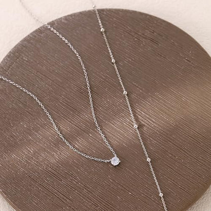 Layered Choker Necklace for Women Stackable Chain Dainty Zircon Pendant Set | 2PCS, Silver/14K Gold Plated, Box/Ball/Rope/Lip chain, Layering Diamond Cut CZ Pendant, Dainty Thin Chain, Trendy Prom Gift - color: Silver, style: Style 01