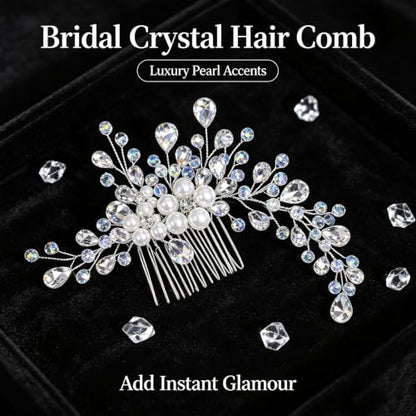 Wedding Hair Comb Pearl Crystal Bridal Hair Piece | Rhinestone Wedding Hair Accessories，Silver Hair Comb Clip for Women Wedding Party - color: Silver-850