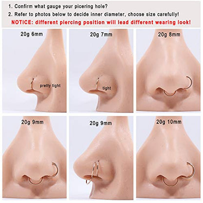 316L Surgical Steel Hypoallergenic Hinged Nose Ring Hoop for Women & Men | Seamless Clasp, Used in Nostril, septum, lip, and all ear piercings. 20 Gauge to 6 Gauge, Inner Diameter 5mm to 22mm - color: 18k rose gold-plated, size: 12 Gauge 14mm