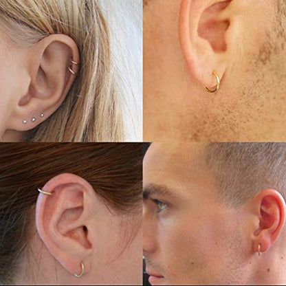 EPIRORA Sterling Silver Hoop Earrings for Women Men, Hypoallergenic Cartilage Earring Endless Small Hoop Earrings Set, 3 Pairs Tragus Earrings (8mm/10mm/12mm) - style: 6# 3 Pairs(8mm*3)-Gold