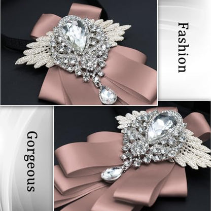 Big Rhinestone Bow Ties，Bowtie Pre-Tied Bowties Men Women | Suit for tuxedo party wedding - color: Pink