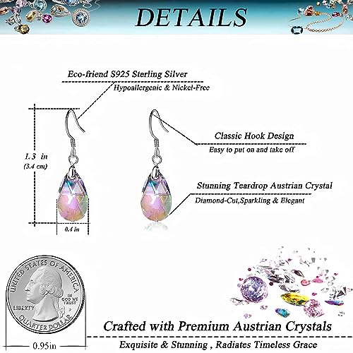 Austrian Crystal Teardrop Drop Earrings for Women, French Hook | 925 Sterling Silver Hook, Crystal Dangle Earrings, Sparkly Teardrop Stone, Lightweight Feel, Day-To-Evening Wear - color: Rainbow