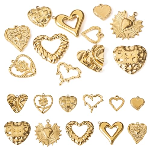 Craftdady 11Pcs Stainless Steel Tiny Heart Charms 18K Gold Plated Sweet Love Heart with Sunflower Charm Bulk for Jewelry Making Charms Christmas Valentine Day Gift Craft Supplies（Golden）