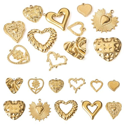 Craftdady 11Pcs Stainless Steel Tiny Heart Charms 18K Gold Plated Sweet Love Heart with Sunflower Charm Bulk for Jewelry Making Charms Christmas Valentine Day Gift Craft Supplies（Golden）