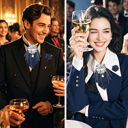 LJBFNN Bow Ties for Men Women, Pre-tied Bow Tie and Lapel Pin Set Crystal Rhinestone Bowties Men Women Wedding Party Prom - color: Blue
