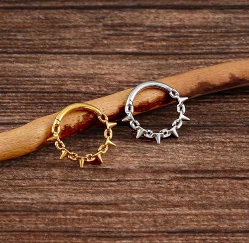 16G Septum Ring Hinged Septum Clicker Nose Ring Septum Piercing Jewelry - color: Spikes-gold, size: 10mm