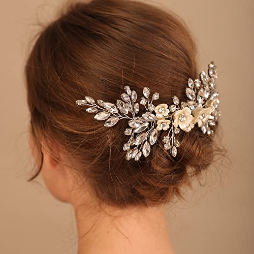 Bridal White Flower Red Crystal Rhinestone Hair Comb for Bride Bridesmaid Sliding side Headpieces Wedding Hair Accessories for Women and Girls (Red) - color: Red