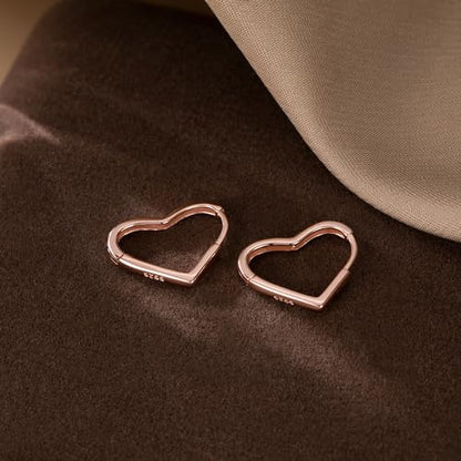 Reffeer Solid 925 Sterling Silver Heart Earrings Hoop Minimalist Sleeper Huggie Earrings For Women - color: C-Rose
