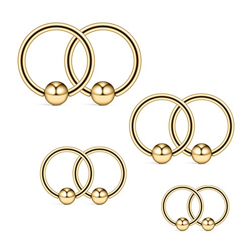 20G 16G 14G 12G Surgical Steel Captive Bead Nose Hoop Septum Earring Eyebrow Tongue Lip Nipple Helix Tragus Piercing Rings 8mm,10mm,12mm,14mm - color: 4PRS - Gold