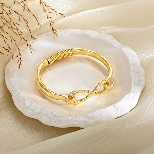 Moodear Chunky Gold Bangle Bracelets for Women, 14K Gold Plated/Silver Cuff | Chunky Statement Jewelry with Hammered Texture, Non Tarnish Gold Plated Finish, Unique Cuff Design, Lightweight Comfort - style: Infinity Bangle Gold 18.5cm （≈7IN）