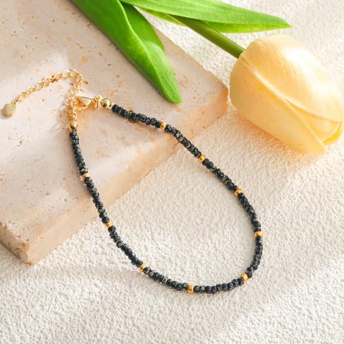 Starain Small Bead Anklets for Women Beach Foot Ankle Bracelet Cute Colorful Boho Beaded Anklets 8 inches - color: Black