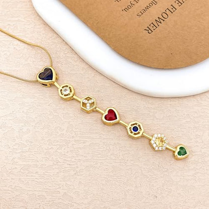 18K Gold Plated Seven Chakra Necklace for Women, Dainty Y Necklace Lariat Drop Pendant, Crystal Healing Yoga Jewelry Gifts - color: Gold 04