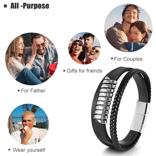 Leather Bracelet for Men Braided Stainless Steel Mens Bracelets - color: Black 5