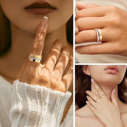 Stackable Gold Rings for Women - 18K Gold Plated Rings Set, Non Tarnish Stainless Steel Cubic Zirconia Friendship Band Stack Rings Trendy Jewelry, Christmas Birthday Party Gifts for Her Girlfriend