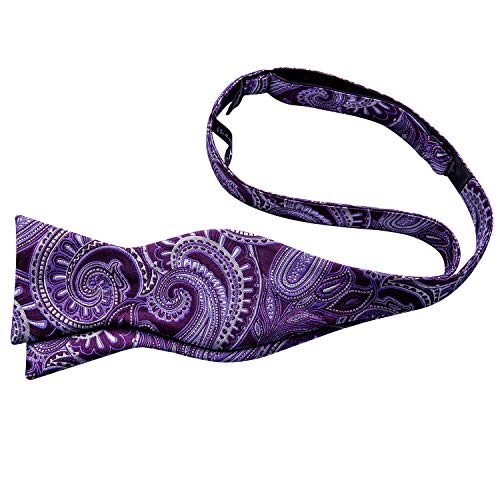 YOHOWA Bow Ties for Men Self-tied Silk Bowtie Solid Color with Lapel Pin and Handkerchief Cufflinks for Wedding Party Prom - color: Purple White